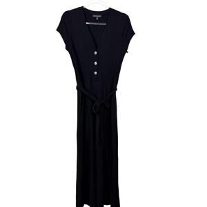 Banana Republic Ribbed Knit Short Sleeve Cropped Wide Leg Jumpsuit Black Size M